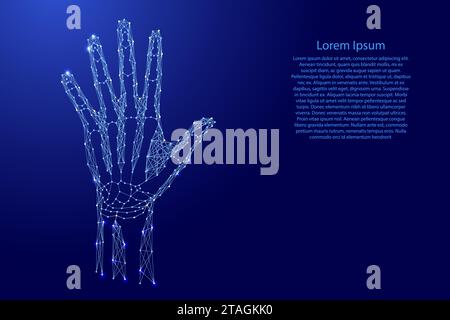 Hand wristof man with bones, from futuristic polygonal blue lines and glowing stars for banner, poster, greeting card. Vector illustration. Stock Vector