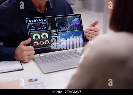 Businesspeople and Financial Analysts Analyzing Data on Laptop Stock Photo