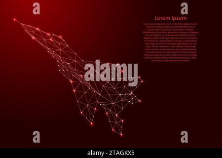 Fighter jet plane taking off, from futuristic polygonal red lines and glowing stars for banner, poster, greeting card. Vector illustration. Stock Vector