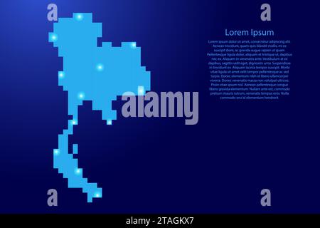 Thailand map silhouette from blue square pixels and glowing stars. Vector illustration. Stock Vector