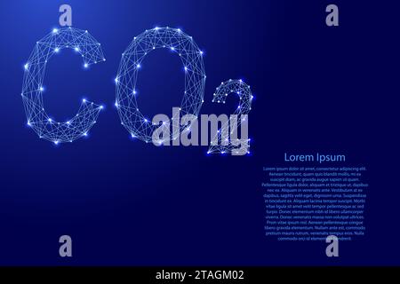 co2 emissions, carbon dioxide pollution, ecology, environmental, from futuristic polygonal blue lines and glowing stars for banner, poster, greeting c Stock Vector