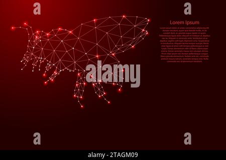 Bee from futuristic polygonal red lines and glowing stars for banner, poster, greeting card. Vector illustration. Stock Vector
