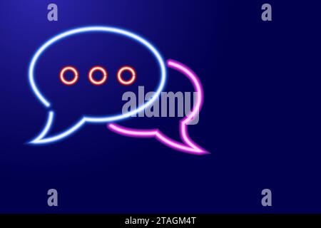 Chat comment, speech bubble icon design from glowing blue, pink and red neon luminescence lines. Message communication icon, mixed media. Stock Vector