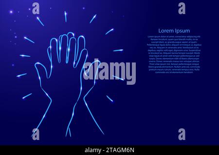 Informal greeting, two hands giving a high five, team result, friendly partners from the contour classic blue color brush lines different thickness an Stock Vector