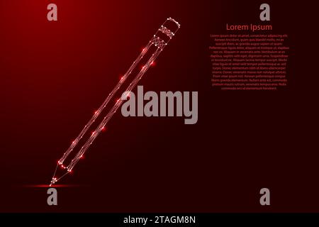 Pencil with an eraser from futuristic polygonal red lines and glowing stars for banner, poster, greeting card. Low poly concept. Vector illustration. Stock Vector
