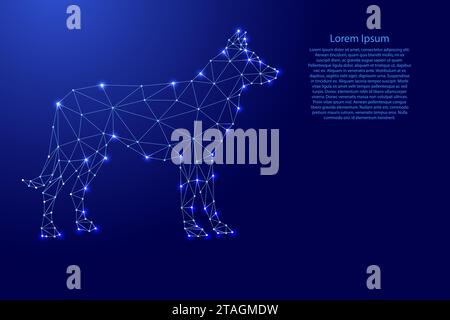 Dog from futuristic polygonal blue lines and glowing stars for banner, poster, greeting card. Vector illustration. Stock Vector