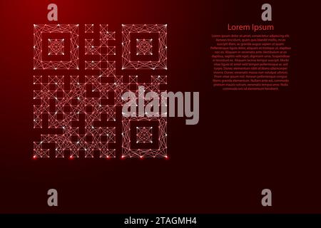 QR code arbitrary, icon from futuristic polygonal red lines and glowing stars for banner, poster, greeting card. Vector illustration. Stock Vector