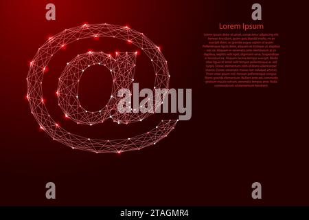 Sign commercial at, social media notification, email message profile, domain, from futuristic polygonal red lines and glowing stars for banner, poster Stock Vector
