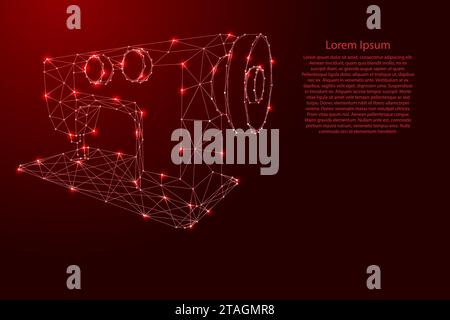 Sewing machine from futuristic polygonal red lines and glowing stars for banner, poster, greeting card. Vector illustration. Stock Vector
