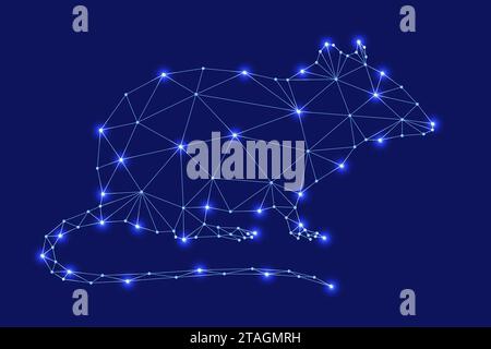 Rat, symbol of horoscope according to Eastern calendar, from futuristic polygonal blue lines and glowing stars for banner, poster, greeting card. Vect Stock Vector
