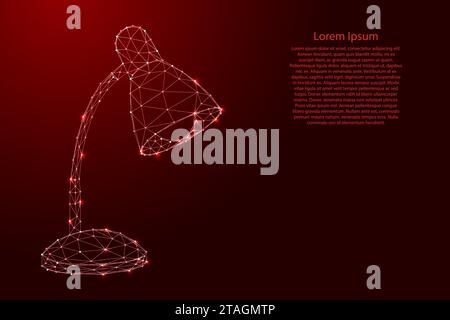 Table lamp, lamp with lampshade, from futuristic polygonal red lines and glowing stars for banner, poster, greeting card. Vector illustration. Stock Vector