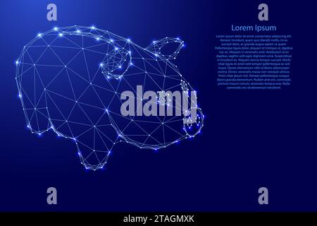 Piggy Bank from futuristic polygonal blue lines and glowing stars for banner, poster, greeting card. Vector illustration. Stock Vector