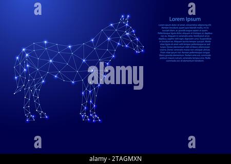 Horse from futuristic polygonal blue lines and glowing stars for banner, poster, greeting card. Vector illustration. Stock Vector
