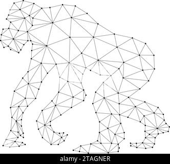 Monkey chimpanzee from abstract futuristic polygonal black lines and dots. Vector illustration. Stock Vector