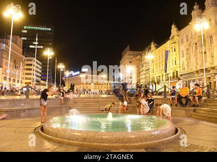 Zagreb, Croatia - August 2017: Ban Jelacic square at night, Zagreb, Croatia Stock Photo