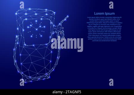 Gas petrol station from futuristic polygonal blue lines and glowing stars for banner, poster, greeting card. Vector illustration. Stock Vector