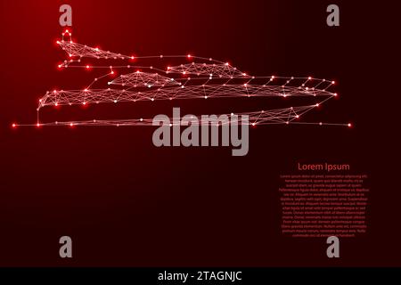 Boat, pleasure yacht, concept of holiday at sea, from red futuristic polygonal lines and glowing stars Stock Vector