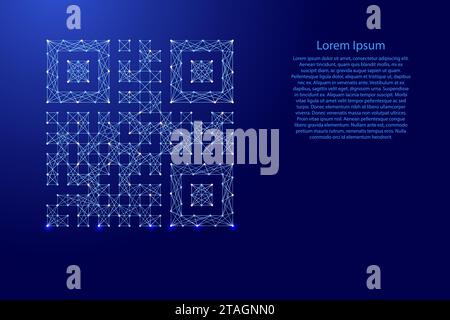 QR code arbitrary, icon from futuristic polygonal blue lines and glowing stars for banner, poster, greeting card. Vector illustration. Stock Vector
