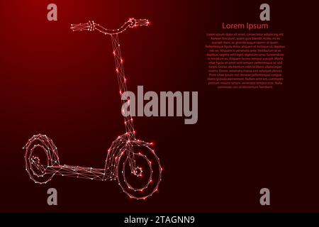 Scooter electric, two-wheeled from futuristic polygonal red lines and glowing stars for banner, poster, greeting card. Vector illustration. Stock Vector