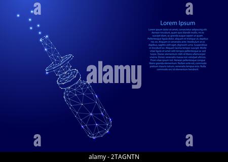Nasal spray bottle for the treatment of runny nose, pharmacy medicine from futuristic polygonal blue lines and glowing stars for banner, poster, greet Stock Vector