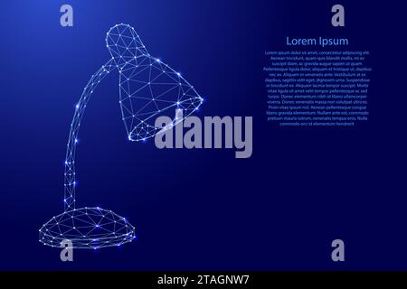 Table lamp, lamp with lampshade, from futuristic polygonal blue lines and glowing stars for banner, poster, greeting card. Vector illustration. Stock Vector