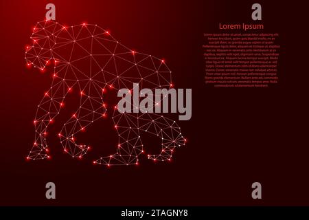 Monkey chimpanzee from futuristic polygonal red lines and glowing stars for banner, poster, greeting card. Vector illustration. Stock Vector