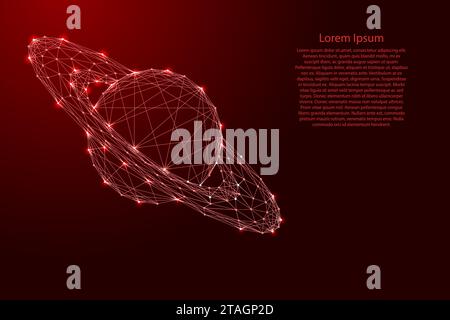 Saturn, planet with rings, from futuristic polygonal red lines and glowing stars for banner, poster, greeting card. Vector illustration. Stock Vector
