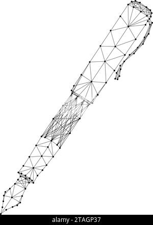 Pen for writing, fountain ink, digital signature concept, from abstract futuristic polygonal black lines and dots. Low poly concept. Vector illustrati Stock Vector