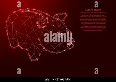 Piggy Bank from futuristic polygonal red lines and glowing stars for banner, poster, greeting card. Vector illustration. Stock Vector