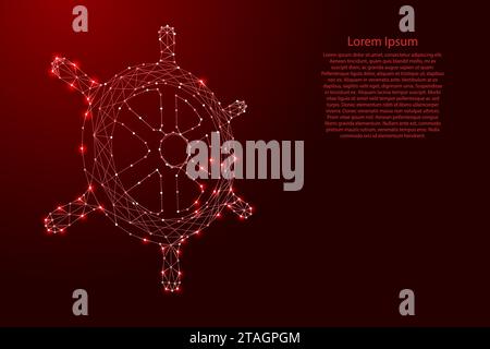 Ship's steering wheel from futuristic polygonal red lines and glowing stars for banner, poster, greeting card. Vector illustration. Stock Vector