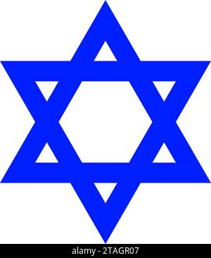 Star of David, ancient symbol of Judaism, emblem in form of six-pointed blue hexagram star. Stock Vector