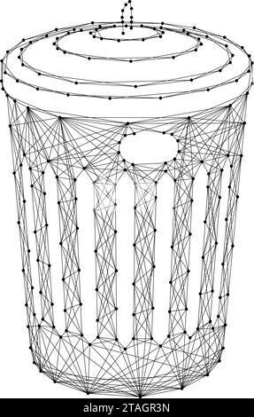 Trash can with lid, from abstract futuristic polygonal black lines and dots. Low poly concept. Vector illustration. Stock Vector