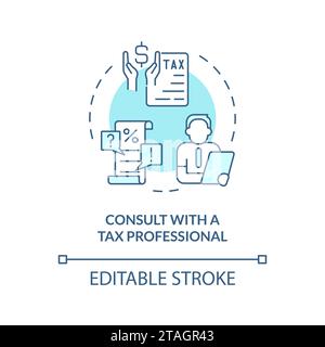 Consult with tax professional soft blue concept icon Stock Vector