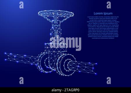 Petroleum gas pipeline, petrochemical production plant, valve propane pipeline, from futuristic polygonal blue lines and glowing stars for banner, pos Stock Vector