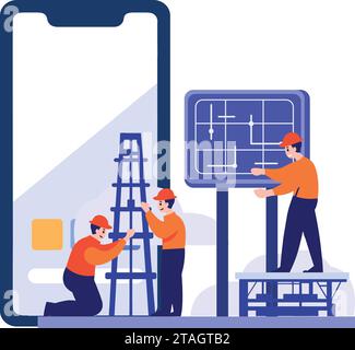 Hand Drawn Engineer installing solar cells in flat style isolated on background Stock Vector