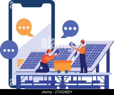 Hand Drawn Engineer installing solar cells in flat style isolated on background Stock Vector