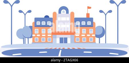 Hand Drawn School or hospital building in flat style isolated on background Stock Vector