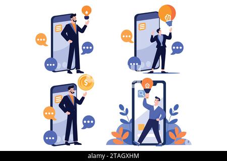 Hand Drawn Businessman with money or light bulb in Passive income concept in flat style isolated on background Stock Vector