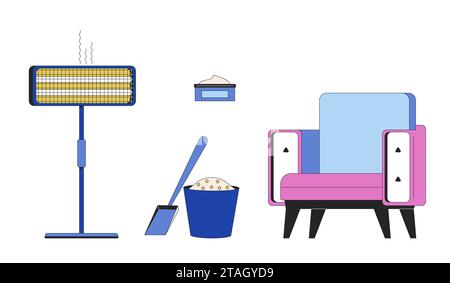 Being cozy in winter 2D linear cartoon objects set Stock Vector