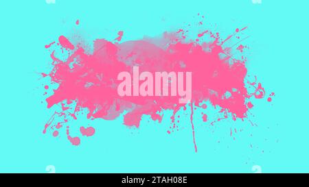 Stains of pink paint with splashes on a cyan background. Color and spots, concept Stock Photo