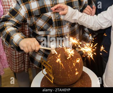 Choco bomb, pinata, ready to explode. Celebrating birthday. Party event. Stock Photo
