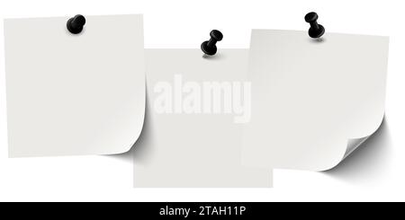 eps vector illustration with business little sticky notes in a row with colored pin needles and free copy space for your own text Stock Vector