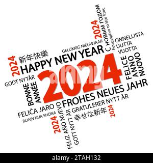 eps vector file with word cloud with new year 2024 greetings and white background Stock Vector