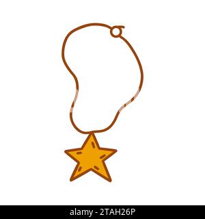 Chain with gold star pendant. Amulet on string. Beautiful accessory. Colorful vector isolated illustration hand drawn doodle icon clip art Stock Vector