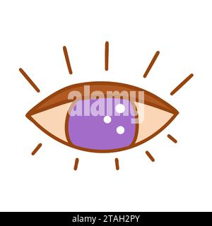 Third eye purple open icon. Sign of awareness and spiritual development, chakra of intuition, awakening. Colorful vector isolated illustration doodle Stock Vector