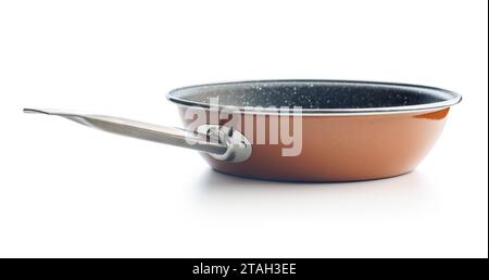 Empty clean frying pan isolated on the white background. Stock Photo