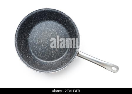 Empty clean frying pan isolated on the white background. Stock Photo