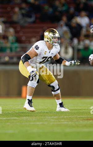 Notre Dame Fighting Irish defensive back Joe Alt (76) blocks during a college football regular season game against the Stanford Cardinal, Saturday, No Stock Photo