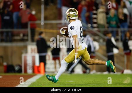 Notre Dame Fighting Irish wide receiver Jordan Faison (80) scores a touchdown in the second half during a college football regular season game against Stock Photo