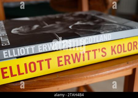 Lublin, Poland 01 December 2023 Famous photographer Elliott Erwitt's 'color' and 'scotland' photo albums in color and black and white analog photograp Stock Photo